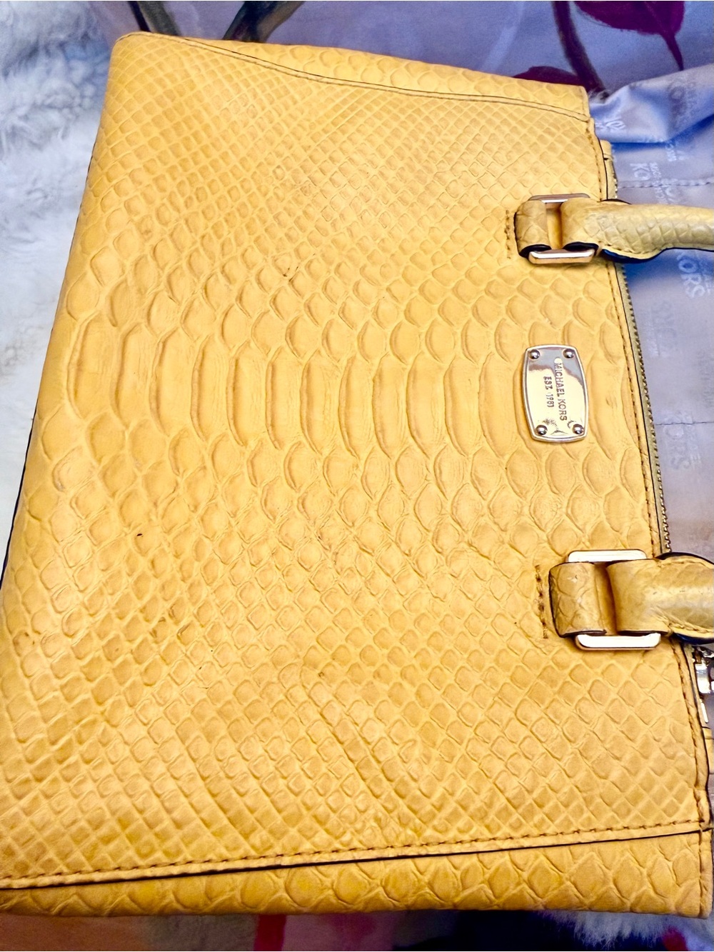 Michael Kors Preloved Croc-Embossed Leather Satchel w/Brand New Floral Strap - Picture 16 of 17
